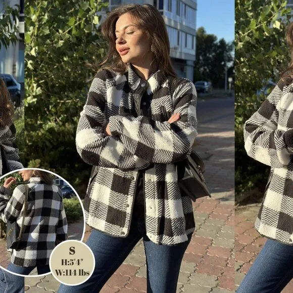 Cozy Fleece Jacket Western Aztec Print Snap Button Down Coat with Pockets